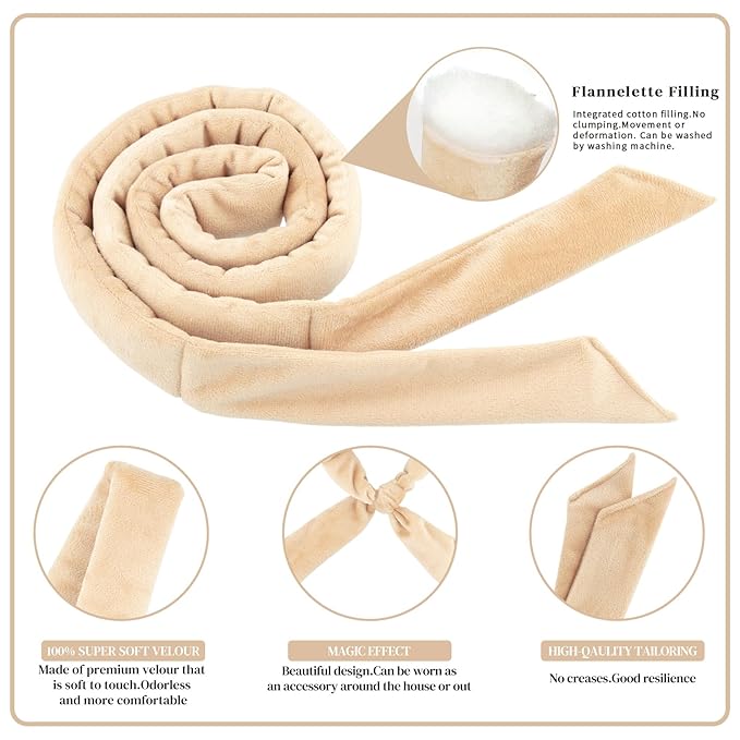 Heatless Curls Overnight Hair Curlers to Sleep In Overnight Curls for Women Heatless Hair Curler for Long Hair Overnight Headband （Khaki）