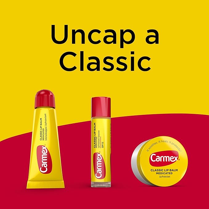 Carmex Medicated Lip Balm Tubes, Lip Moisturizer for Dry, Chapped Lips, 0.35 OZ - (6 Packs of 3)