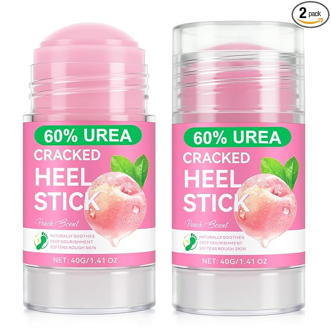 2 Pack Urea Cream 60% Plus Salicylic Acid 2% Foot Balm Stick for Dry Cracked/Chapped Heel, Skinned knees, Hand Intensively Hydration/Moisturization, Callus Removal/Softening/Soothing-Peach Scent|40g