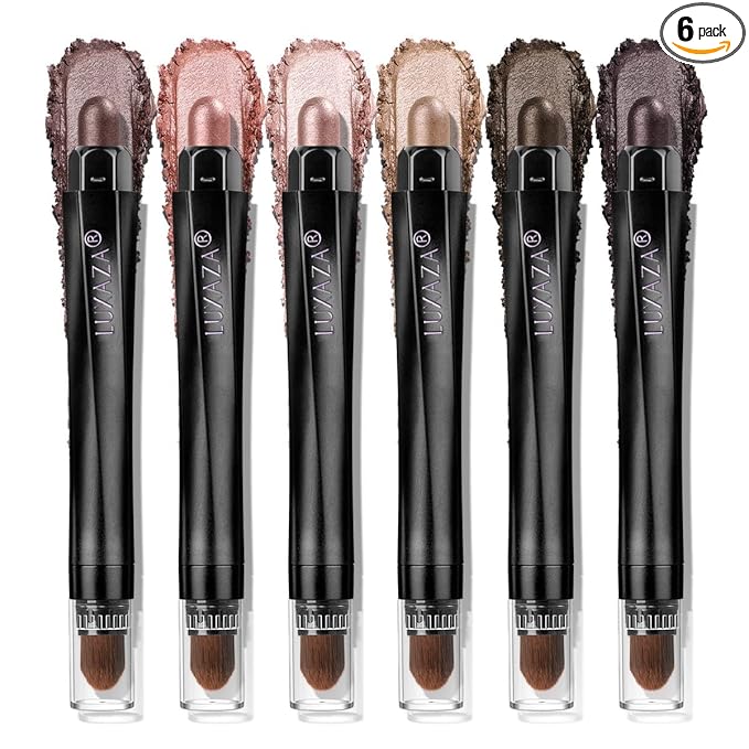 LUXAZA PRO Pink Eyeshadow Stick Makeup 6PCS Set, Light Metallic Shimmer Cream Eye Shadow Eyeliner Brightener Pencil Crayon - PINK OCEAN