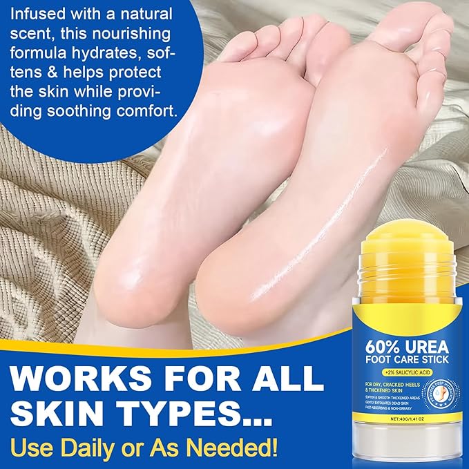 60% Urea Cream Stick with 2% Salicylic Acid, Maximum Strength Urea Foot Cream for Dry Cracked Heels, Callus Remover, Rapidly Softens the Hardest, Thickest Skin. Visible Smoothness in Days, Non-Greasy