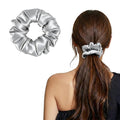 ZLYC 100% Mulberry Silk Scrunchie 19 Momme Gentle Creaseless Hair Tie for Women Dent-Free Ponytail Holder, 3.5cm Solid Sliver