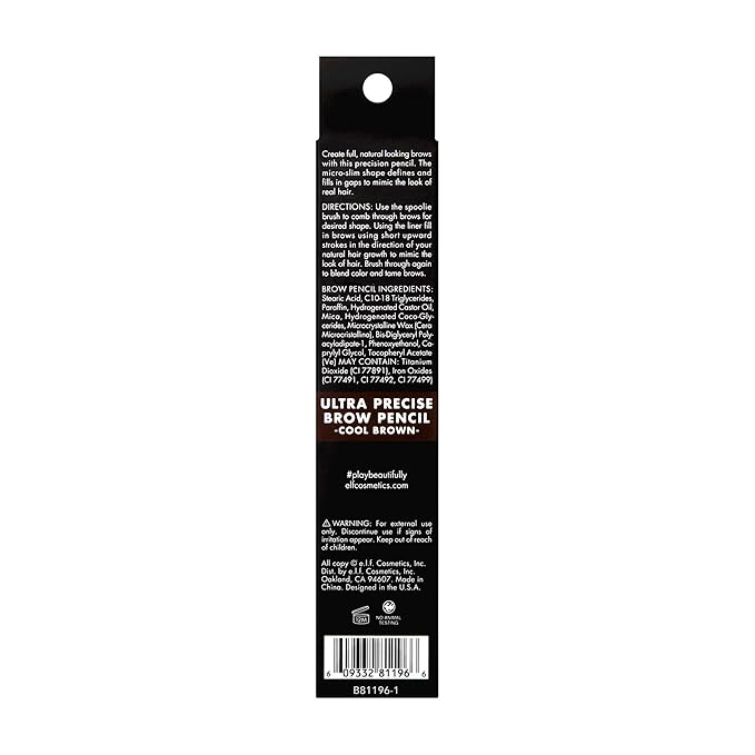 e.l.f. Ultra Precise Brow Pencil, Dual-Ended, Ultra Fine Tip Defines & Fills Eyebrows, Creamy Formula, Vegan & Cruelty-Free, Cool Brown