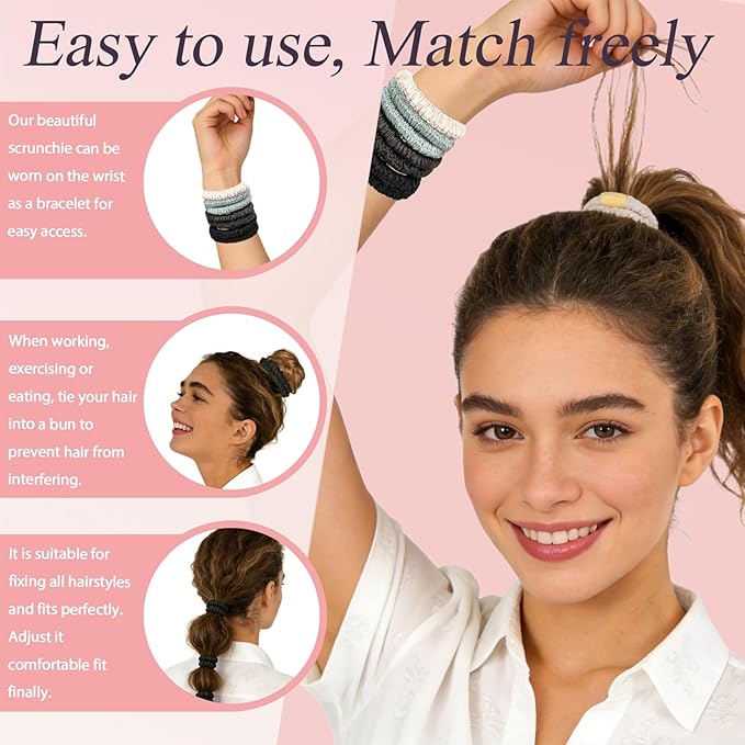 Silk Satin Hair Scrunchies for Women, 8 Pack 4-Color, No Crease, Frizz Control & Hair Breakage Reduction, Soft Hair Ties for All Hair Types, Elastic Hair Accessories for Daily Wear & Gift