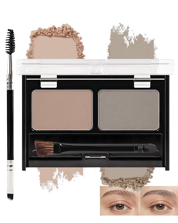 Eyebrow Powder Makeup Kit - Light Brown+Grey, 2 Color Eye Brow Powder Palette Waterproof Long-Lasting Brow Filler, Lightweight, Easy Blend, Natural Full Look with Brush, maquillaje para cejas-01