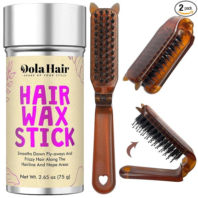 Dolahair Portable Travel Hair Wax Stick - Slick Hair Pomade with Smoothing Brush for Women, Kids & Girls' Hair Styling