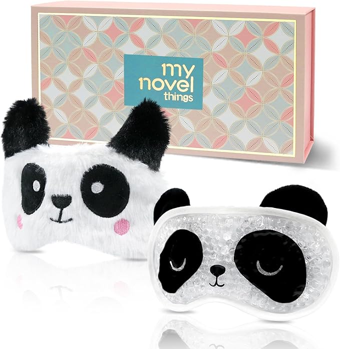 my novel things Cooling Eye Mask and Plush Sleep Mask for Woman 2PCS, Cute Animal Sleeping Mask Soft Blindfold Cold Warm Eye Compress Gifting for Home Spa, Office, Morning Refreshment, Travel