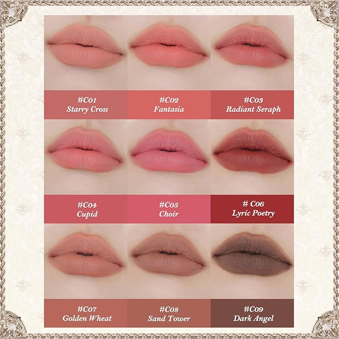 Flower Knows Little Angel Matte Lipstick,Super Soft & Ultra Silky Lip Stick,Long Lasting & Moisturizing Vegan Lip Mud for Girls&Women,Velvety Finish,3.5g,1Count(C08 Sand Tower)