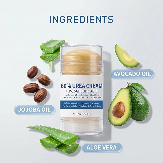 2Pcs Urea Cream 60% plus 2% Salicylic Acid Urea Foot Cream Stick,Foot Cream for Dry Cracked Heels and Feet,Hands,Elbows,Knees,Exfoliating Moisturizer,Soften Dead Skin Foot Balm,1.41 Oz