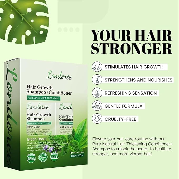 Rosemary Hair Growth Shampoo and Conditioner Set for Thinning Hair – Biotin Thickening Shampoo for Hair Loss, Sulfate Free with Mint and Tea Tree Oil for Scalp Care Women & Men 13.5 oz (400ml) Each
