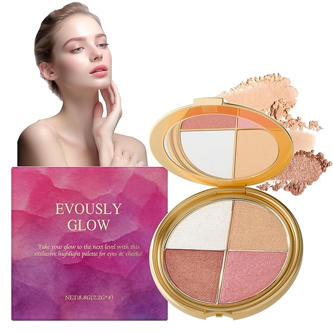 Eye & Cheek Palette - Eyeshadow and Highlighter Makeup, 4 in 1 Eyeshadow Palette, Multi Use Eye Shadow Blush Highlighter, Blendable Long Lasting Glow Powder, Natural Radiant Makeup Kit