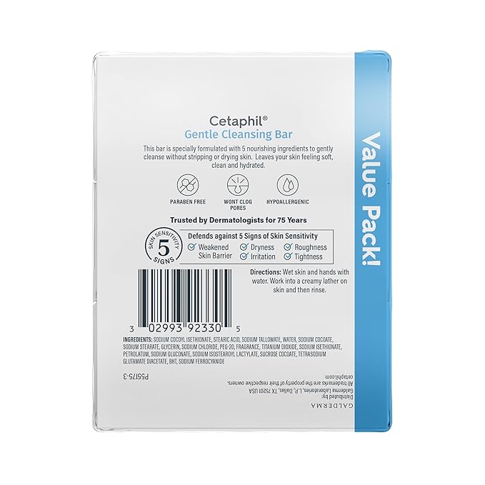 Cetaphil Gentle Cleansing Bar, 4.5 Oz Bar (Pack Of 3), Nourishing Cleansing Bar For Dry, Sensitive Skin, Non-Comedogenic, Non-Irritating For Sensitive Skin