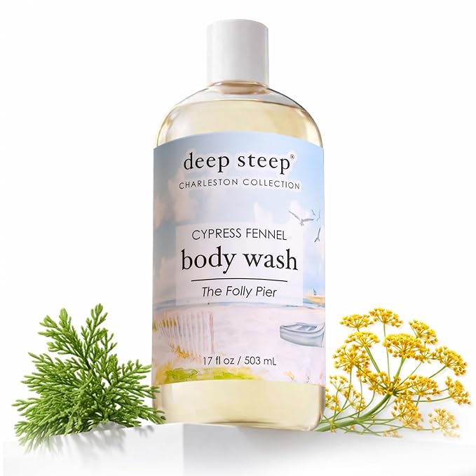 Deep Steep Cypress Fennel Body Wash, Hydrating Shower Gel with Hyaluronic Acid & Shea Butter for Sensitive Skin, Bodywash for Women & Men, 17 Fl Oz, 1-Pack