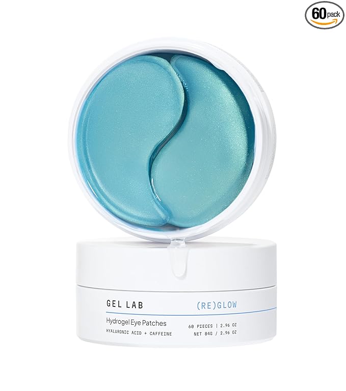 Gel Lab REGLOW Hyaluronic Acid & Caffeine Korean Skincare Eye Patches for Puffy Eyes, Dark Circles, and Wrinkles - Hydrating Under Eye Mask - 60 Gel Patches