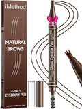 iMethod Microblading Eyebrow Pen - Eyebrow Pencil 2-in-1 Dual-Ended Eye Brow Pencils for Women with 3-Fork-Tip and Spoolie Brush Create Natural Hair-Like Defined Brows, Last All-Day, Dark Brown