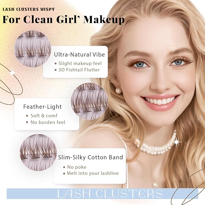 Wispy Lash Clusters Kit, Natural Lash Cluster Eyelash Extensions 320 Pcs C Curl 10-16mm Individual Fluffy False Eyelashes Thin Band DIY Kit for Beginners at Home with Bond Seal Remover Tweezers Brush