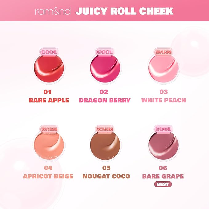 rom&nd JUICY ROLL CHEEK 06 Bare Grape | K-Beauty Liquid Blush for Natural Dewy Glow | Long-Lasting, Transparent Finish & Easy Roll-On Application