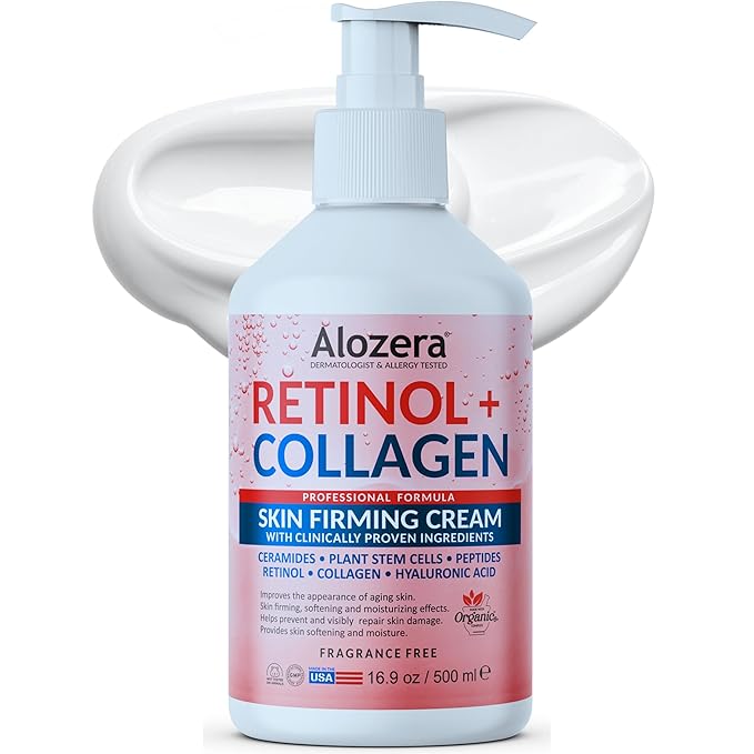 Alozera Firming Body Lotion, Retinol & Collagen Anti-Aging Body Moisturizer, Lightweight & Fast Absorbing Lotion for Crepey Skin, Improves Skin Elasticity, No Added Fragrance, 16.9 oz