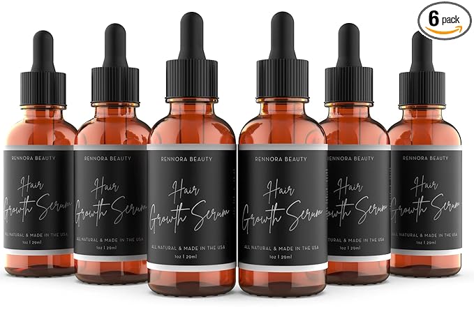 Rennora Hair Growth Serum with Organic Herbs and Natural Vitamins, Peppermint Oil, Stinging Nettle, and Rosemary Oil, No Chemicals, Formulated for Hair Regrowth (6 Pack - 180 Day Supply)