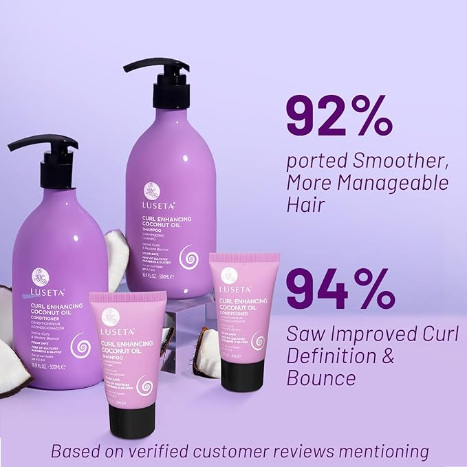 Luseta Curly Hair Shampoo and Conditioner with Coconut Oil for Curly,Wavy, Coily Hair – Sulfate-Free Travel Size Shampoo and Conditioner for Defined, Frizz-Free Curls(2x16.9 FL Oz + 2x1.01 FL Oz)