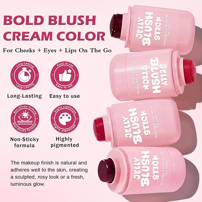 Jelly Blush for Checks,Eyes & Lip Stain 3-in-1 Long-Lasting Hydrating Jelly Tint Lightweight Sheer Blush Buildable Color Lip Tint Face Blushes Makeup# Berry Red
