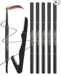 Brown Eye Brow Pencils for Women, 6Pcs Waterproof Eyebrow Pencil Set, Ultra Fine Tip for Perfect Eye Liner Brows, Long Lasting Makeup Professional Shaping & Filling Brow Gel Pen with Eyebrow Razor-03