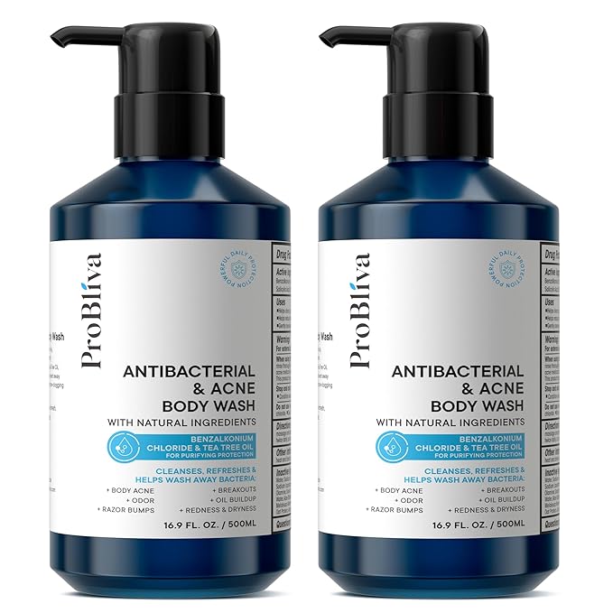 ProBliva Antibacterial Body Wash for Body Acne & Breakouts, Back Acne, Body Odor & Razor Bumps, Daily Body Wash & Body Soap for Oily & Acne-Prone Skin, Men & Women (Body Wash 2-Pack)