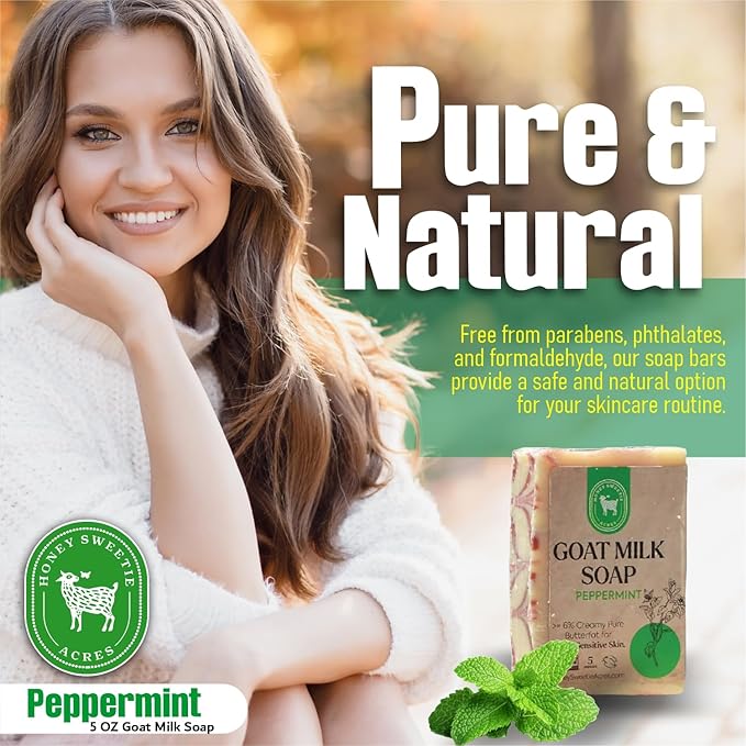 Honey Sweetie Acres Peppermint Goat Milk Soap - Handmade 5 oz Bar, Made with Natural Ingredients, Moisturizing & Gentle, Made in the USA