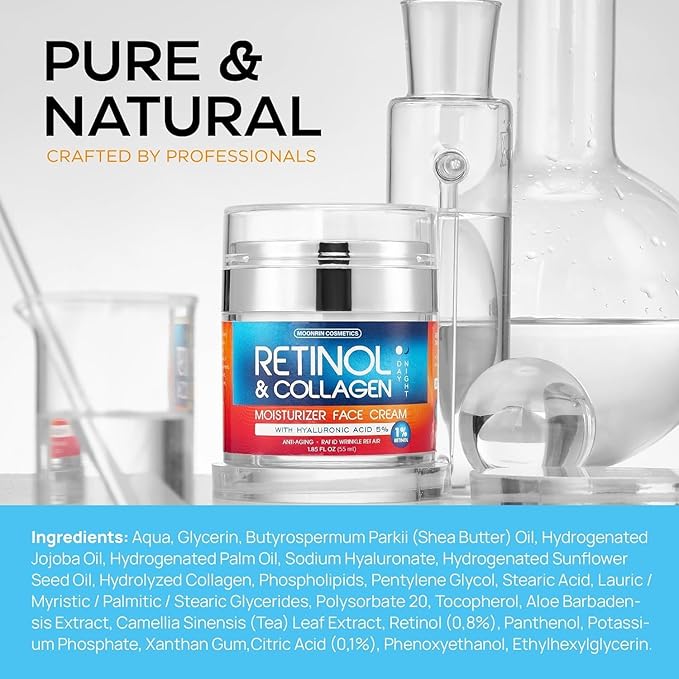 Retinol Cream for Face 2-Pack – Anti-Aging Moisturizer with Hyaluronic Acid & Collagen, Day & Night Face Cream for Wrinkles & Fine Lines, 3.7 Oz (Pack of 2)