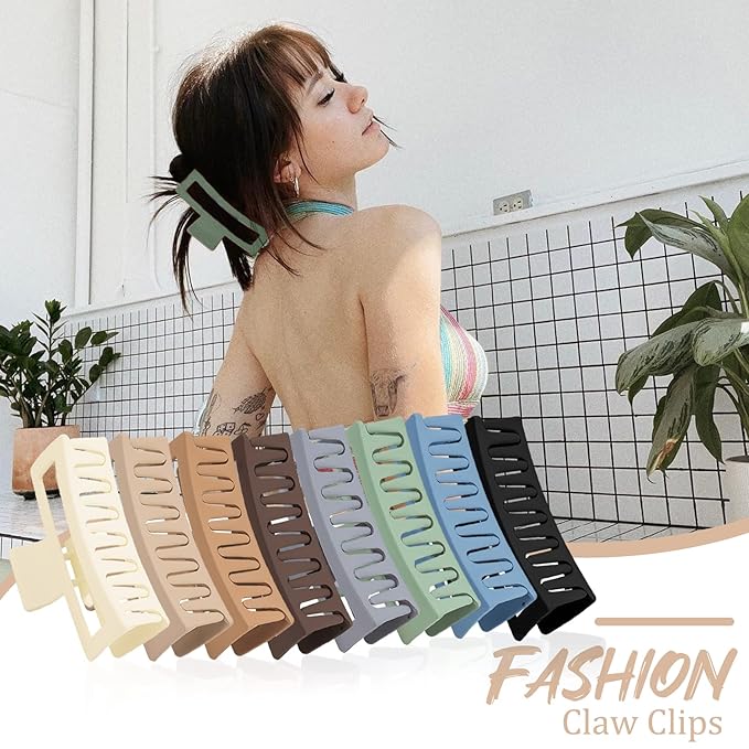 5 Inch Extra Large Claw Clips 8PCS XL Square Hair Clips Matte Rectangular Strong Hold Oversized Jaw Clip For Thick Long Curly Hair Big Jumbo Hair Clamps Hair Accessories For Women Girls