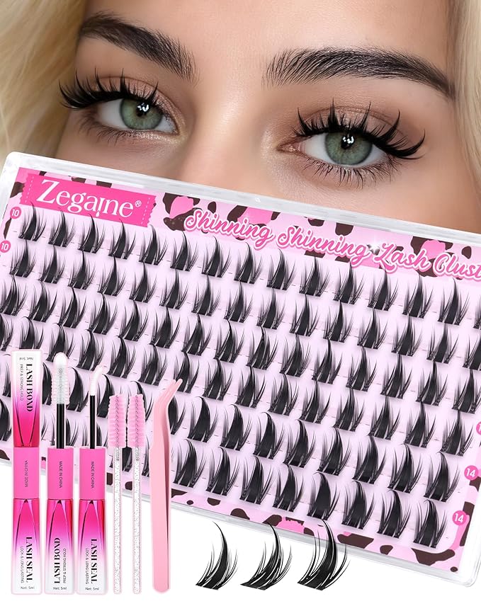 Anime Lash Clusters Kit Natural Eyelash Clusters Invisible Band 10-12-14MM C Curly Manga Cluster Eyelash Extensions Kit Wet Look Lashes Clusters Kit with Lash Bond&Seal Tweezers Brushes by Zegaine