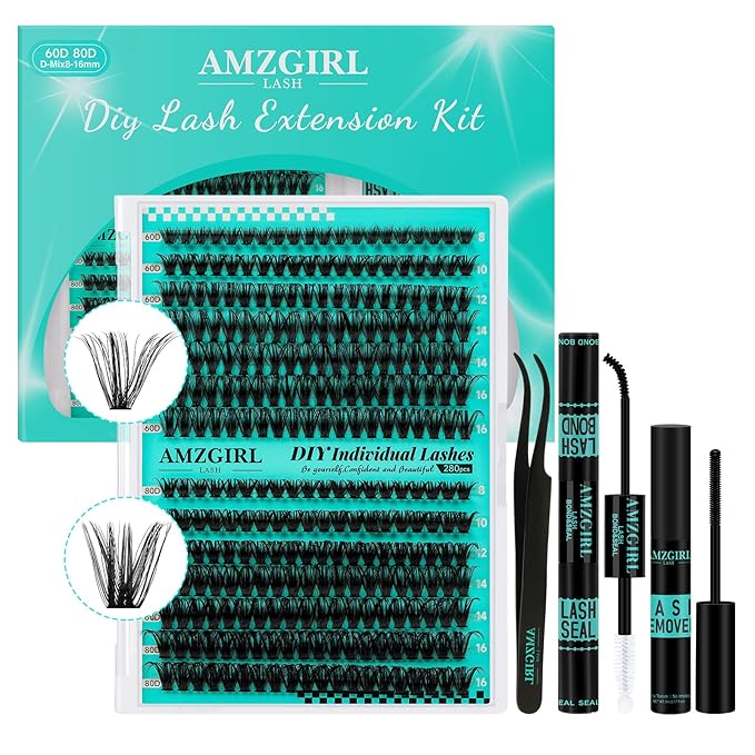 Lash Clusters Kit 60D 80D Eyelash Extension Kit,Lash Bond and Seal Waterproof,Lash Remover for Individual Cluster Lashes Kit,Lash Applicator Tool for DIY Lash Extension Kit(D-Mix9-16mm Kit)