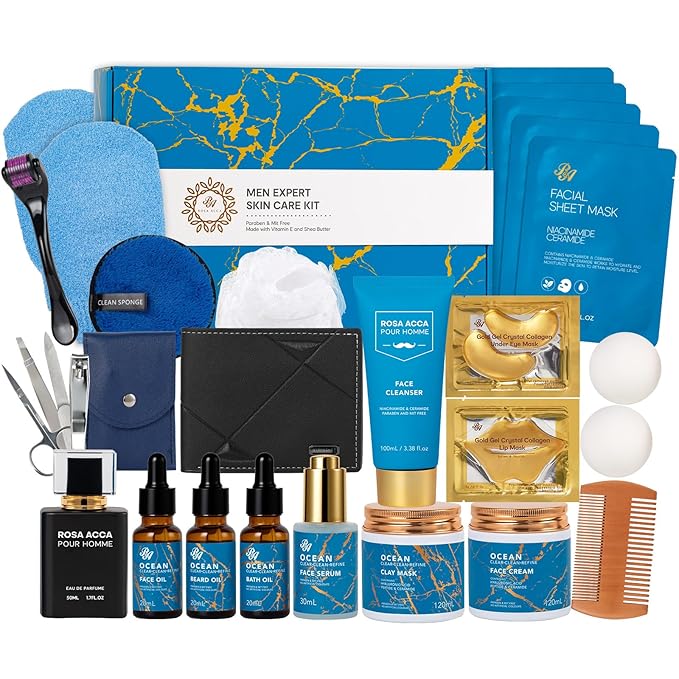 30 Pcs Men Face Skin Care Set for Men, Father's Day Gifts, Spa & Self-Care Gift Set, Bath & Body Gift Basket Kit, Bath Bomb, Birthday, Husband, Holiday, Christmas, Dad, Boyfriend, Anniversary