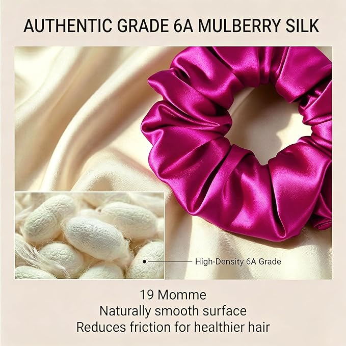 ZLYC 100% Mulberry Silk Scrunchie 19 Momme Gentle Creaseless Hair Tie for Women Dent-Free Ponytail Holder, 3.5cm Solid Violet