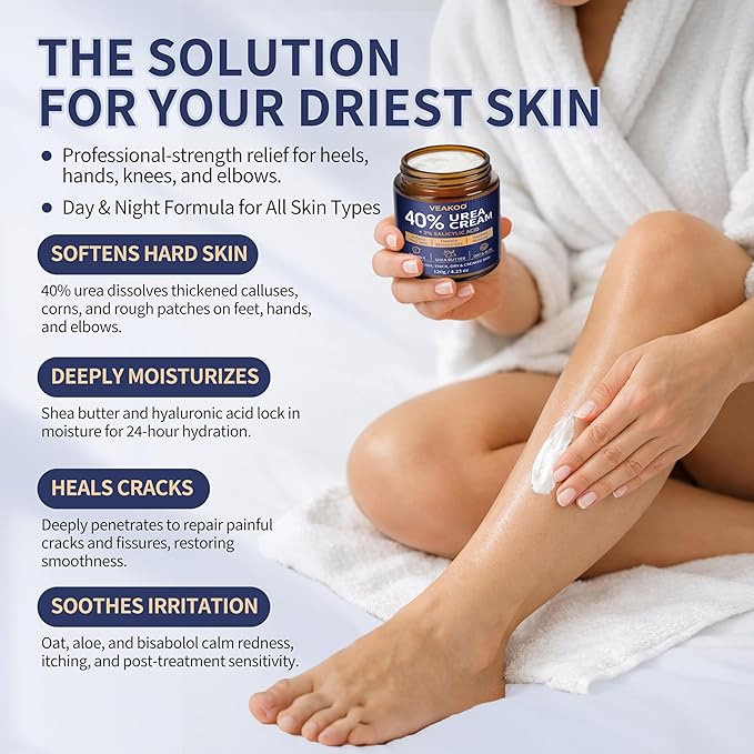Veakoo Urea Cream 40 Percent for Feet Maximum Strength, Foot Cream with 2% Salicylic Acid, Dead Skin Cuticle Callus Remover, Urea Lotion for Intensive Repair of Dry Cracked Heels Hands
