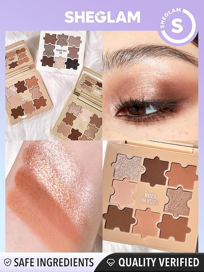 SHEGLAM 8-Color Shimmer Matte Eyeshadow Palette Smooth Blendable Jazy Jigsaw Eyeshadow Palette-Hued in Nude