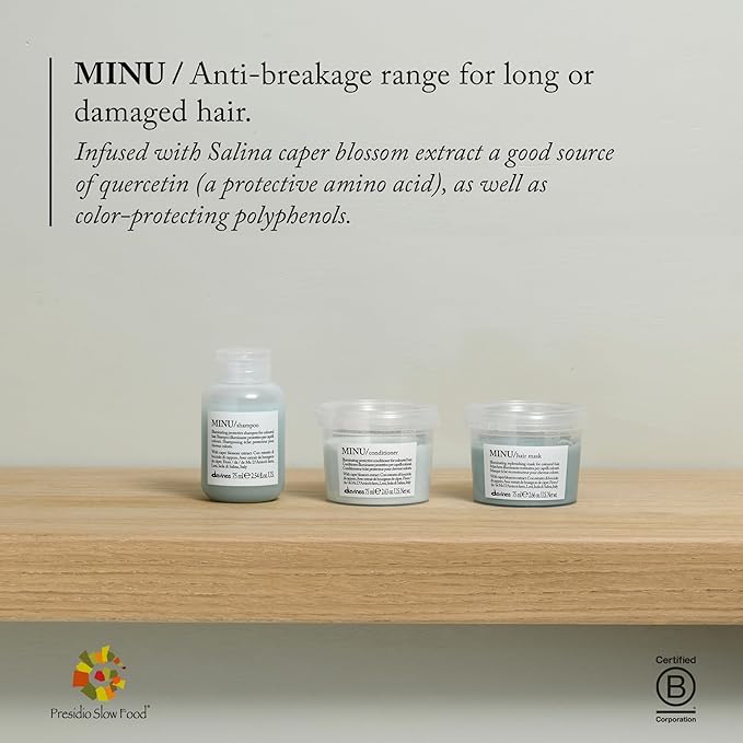 Davines MINU Shampoo, Hydrating Color-Protecting Gentle Cleansing Action for Colored Hair - Preserves Cosmetic Color Vibrancy, Keeping it Bright & Shiny with Salina Caper, Travel Size, 2.54 Fl Oz