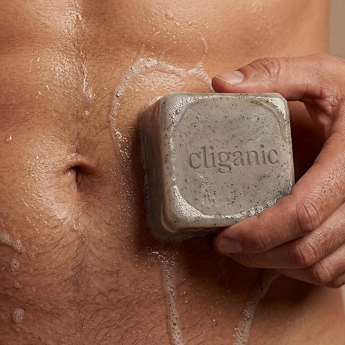 Cliganic Exfoliating Bar Soap – Body Scrub Soap For |Men & Women with 98% Natural Ingredients Cleanses, Smooths & Revitalizes Skin, Moisturizing Soap Bar - Violet Wood Scent (2 Pack)