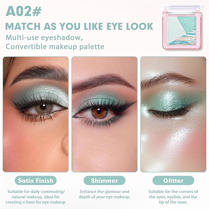 Eyeshadow Palette-Mini 3-in-1 Eye Shadow Powder Palettes Makeup-Matte&Shimmer Baked Eye Shadow for Women，paleta de sombras de ojos，Buildable Smooth Silky Waterproof for Daily Looks，02 Light Green