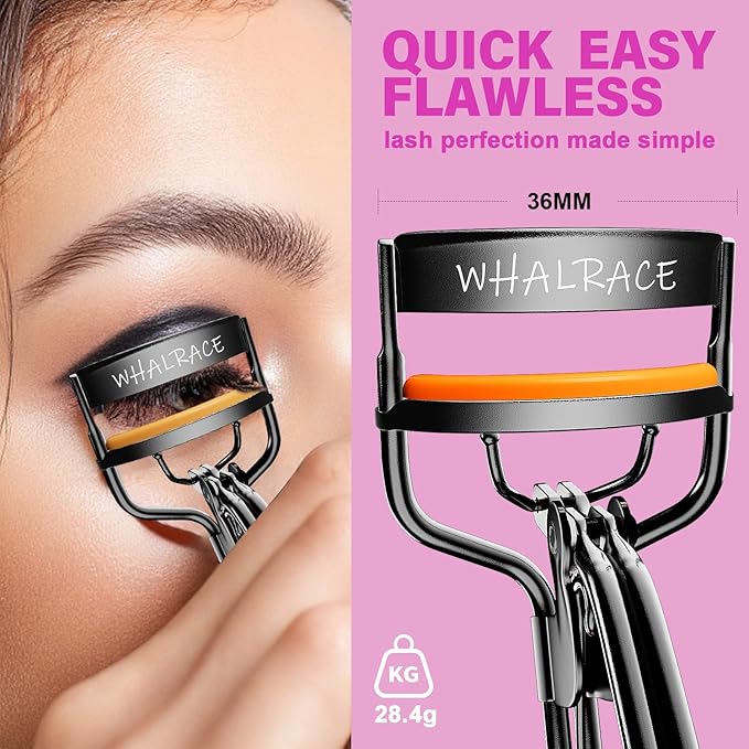 Eyelash Curlers with 6PCS Extra Replacement Pads, Premium Quality Eye Lash Curler, Superior Curling Effect, Easy to Hold and Use, Valentine's Day Gift for Her - Orange Purple Handle