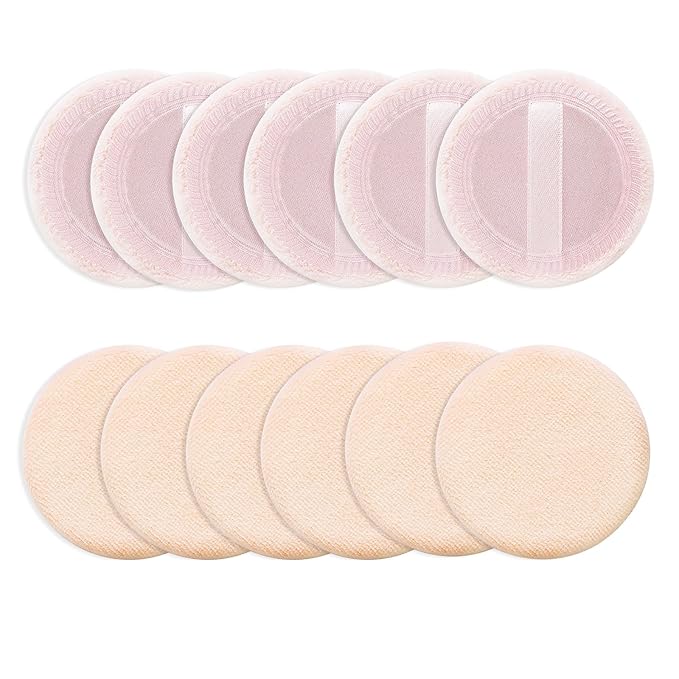 WLLHYF 12PCS Makeup Powder Puffs Pink Cotton Powder Puffs Round Powder Puff for Makeup Face Powder Velour Puffs for Loose Powder Washable (pink+skincolor-12pcs)