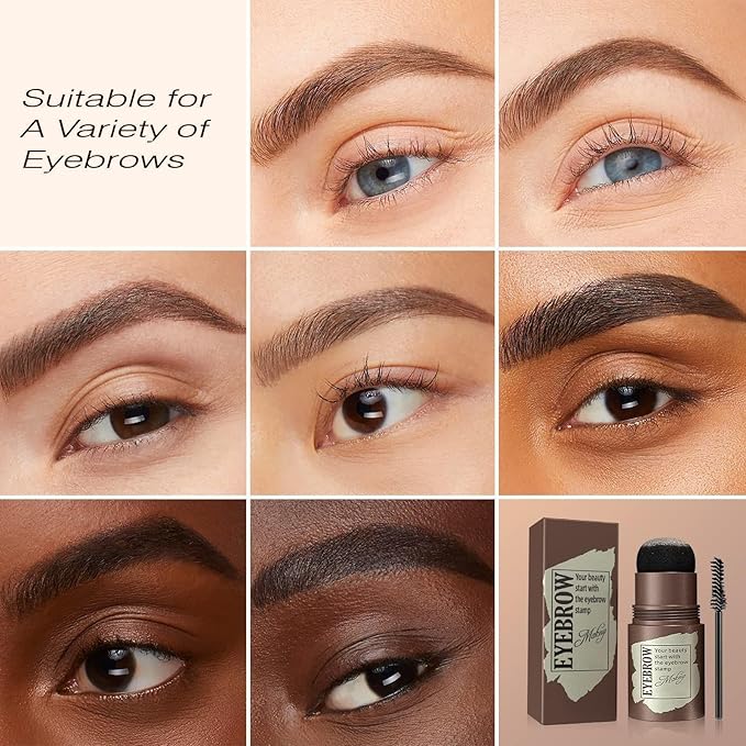 Eyebrow Stamp Stencil Kit - Eyebrow Powder with Brush Long-Lasting & Waterproof Brow Shaping Kit with 24 Reusable Thin & Thick Eyebrow Stencils for Natural Eyebrow Color, Gifts for Mom (Light Brown)