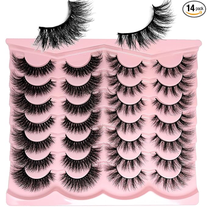 loladook Fluffy Lashes Mink Wispy Cat Eye Strip Lashes Natural Look 3D Faux Mink Eyelashes Pack C Curl Volume Soft False Eyelashes Multipack