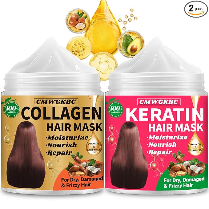 Collagen Hair Mask & Keratin Hair Mask for Damaged Hair,Keratin Hair Treatment,Repair Deep Conditioner for Dry Hair,Vitamin E Natural Hydrating Hair Mask with Argan Oil All Hair Type,Hair Care Gifts