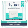 Ivory Sensitive Bar Soap, Designed for Whole Family, Fragrance Free, 99.44% Pure Formula, Plant-Based Cleanser, Made Without Heavy Perfume, Parabens, Phthalates, For All Skin Types, 3.17 oz (12 Count)