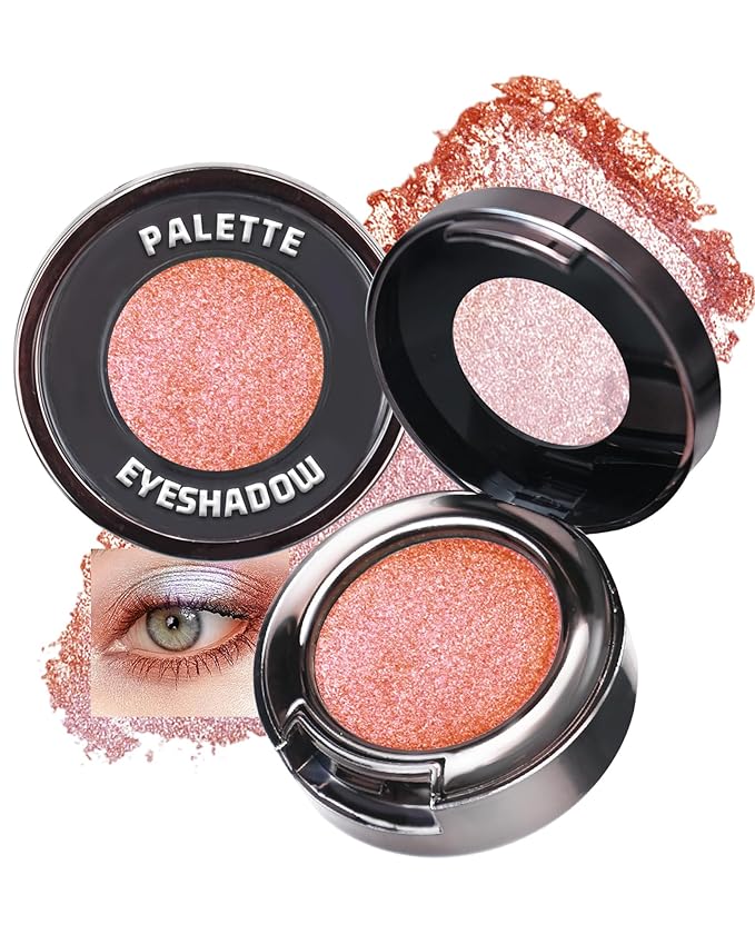 Chameleon Duochrome Glitter Eyeshadow Palette, Holographic Shimmer Single Eye Shadow Palettes, Color Shift Sparkle Iridescent, Multichrome Metallic Eye Brightener Highlighter Makeup-09 Peach Gold