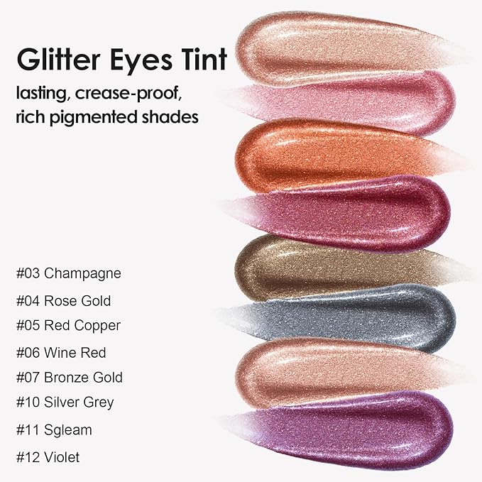 KYDA Liquid Glitter Eyeshadow, High Pigment Wine Red Metallic Glittery Finish, Soft Lightweight Creamy Formula, One-Swipe Coverage, Long-wearing Crease-Resistant Eyes Glitter Makeup, 0.25oz