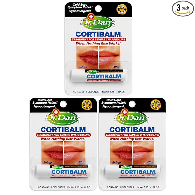 Dr. Dan's Cortibalm- 3 Pack - for Dry Cracked Lips - Healing Lip Balm for Severely Chapped Lips - Designed for Men, Women and Children