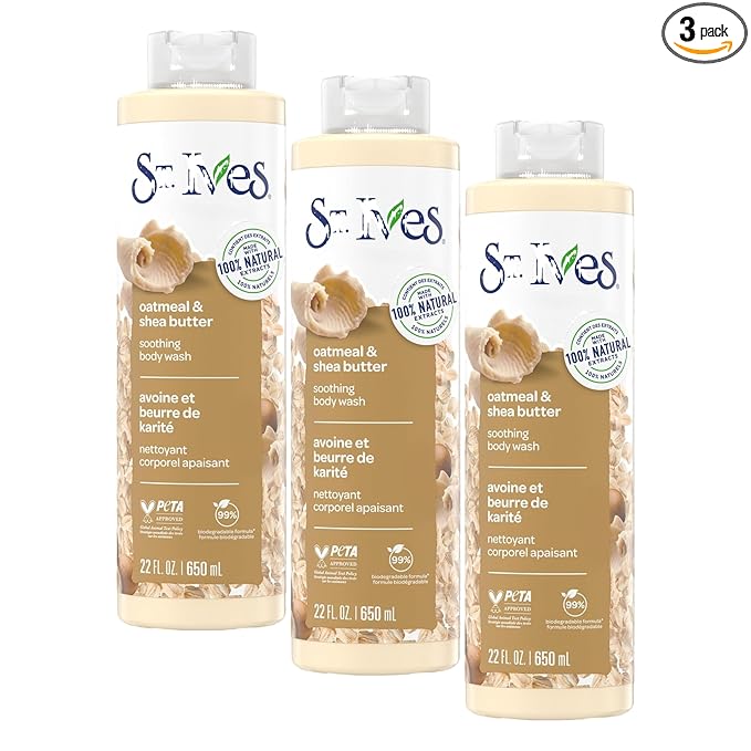 St. Ives Oatmeal & Shea Butter Body Wash | Moisturizing Body Wash for Sensitive and Dry Skin | 22 Fl. Oz. (Pack of 3)