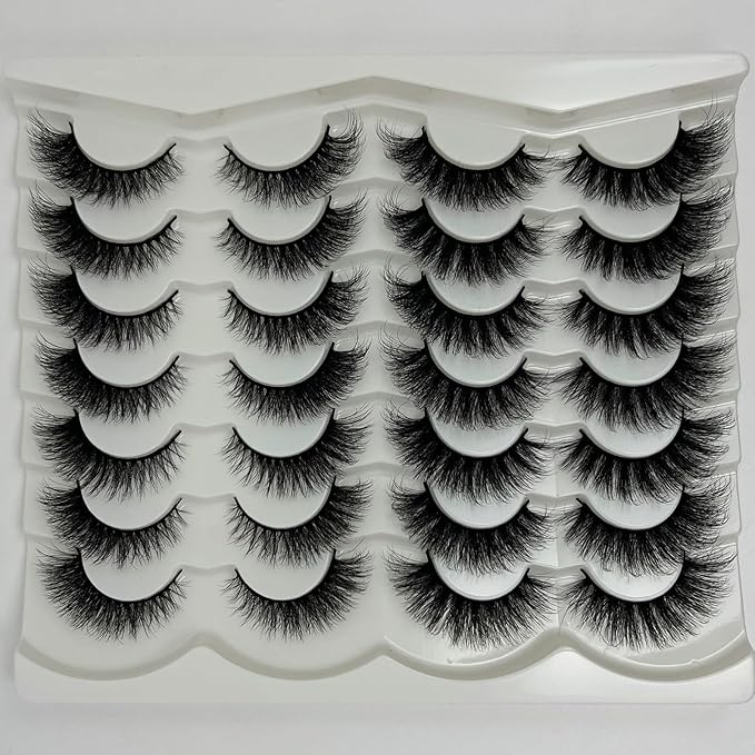 Cat Eye Lashes Fluffy Soft Faux Mink Full Strip Lashes Pack, C Curl Cateye Fake Eyelashes Natural Look, Wispy False Eyelashes Pack 2 Styles